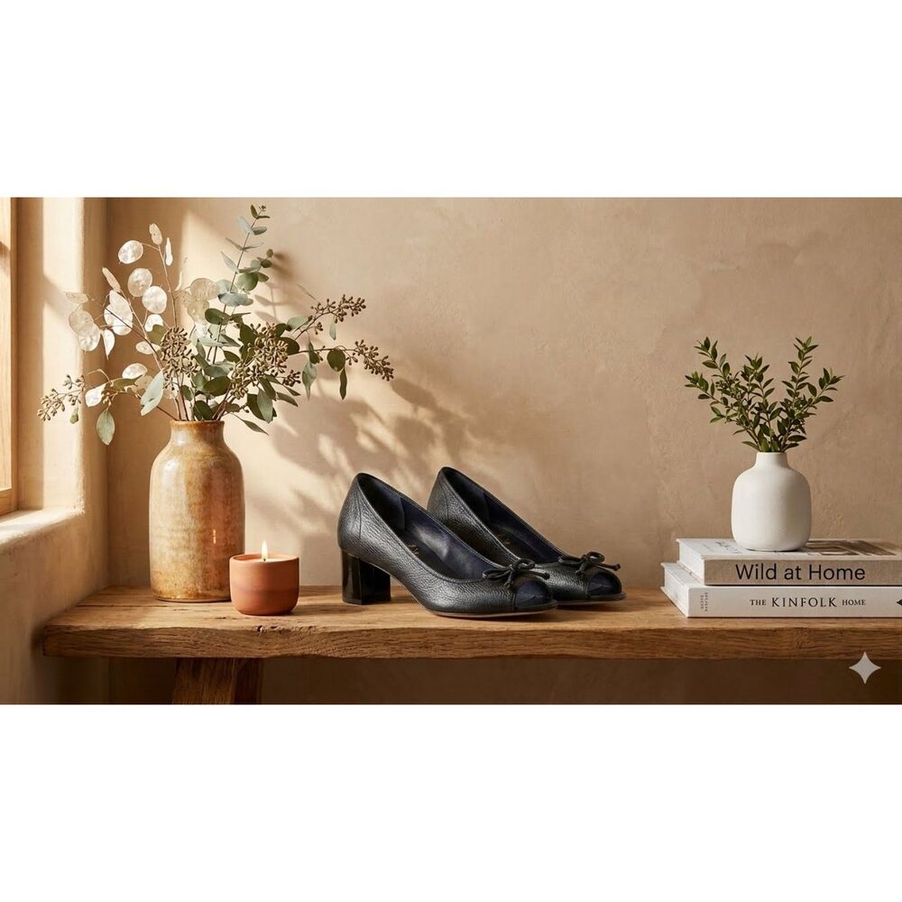 Carlo Pazolini Pumps Womens 38 Black Leather Peep Toe Block Heel Slip On